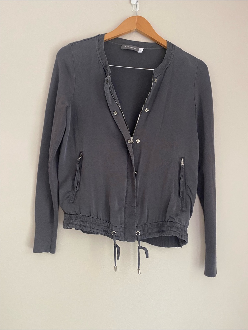 Mint velvet gray silk zip up sweatshirt jacket top size 8